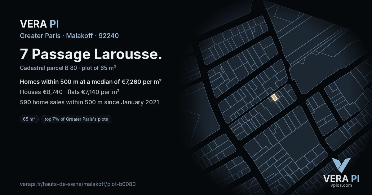 7 Passage Larousse, Malakoff at night – the plot lit, the parcels around coloured by the prices near them