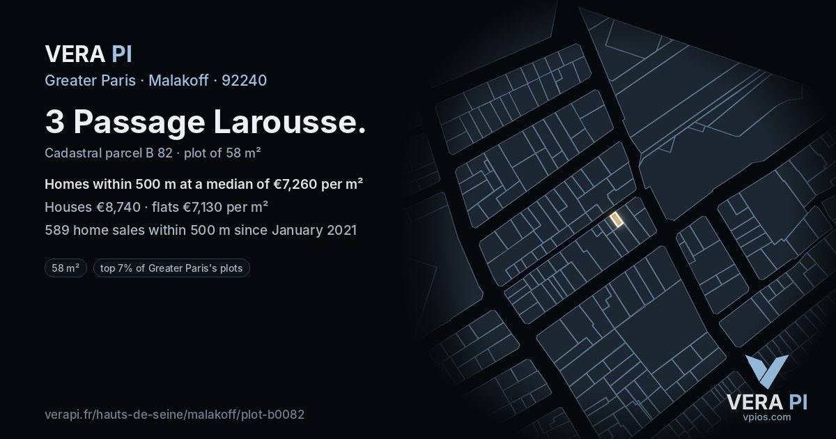 3 Passage Larousse, Malakoff at night – the plot lit, the parcels around coloured by the prices near them