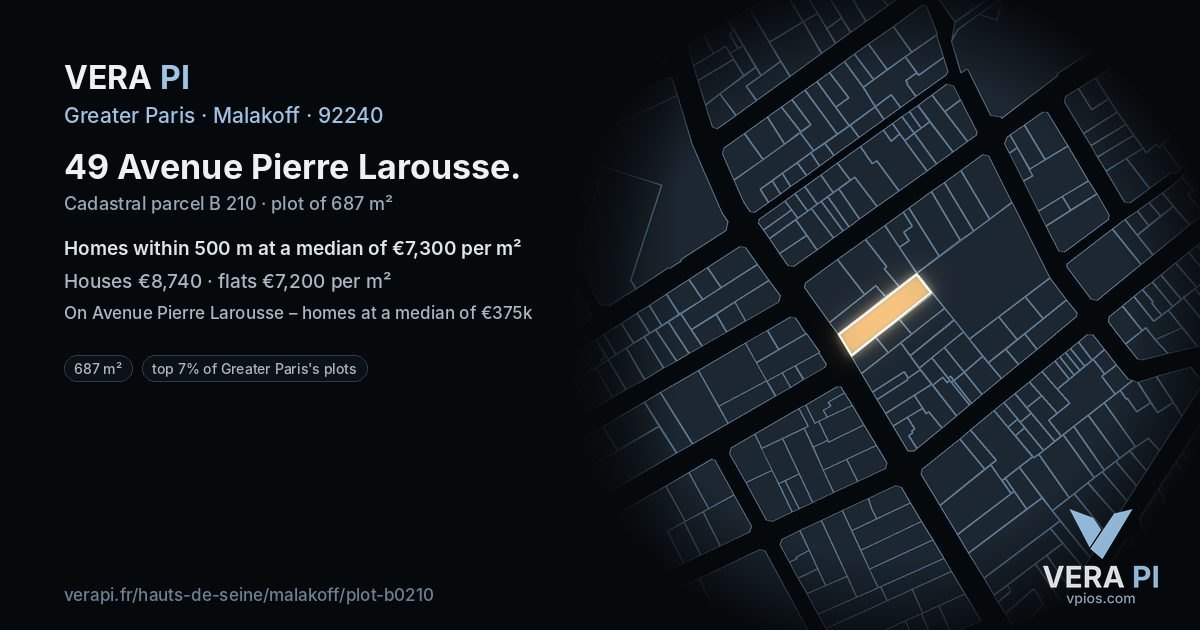 49 Avenue Pierre Larousse, Malakoff at night – the plot lit, the parcels around coloured by the prices near them