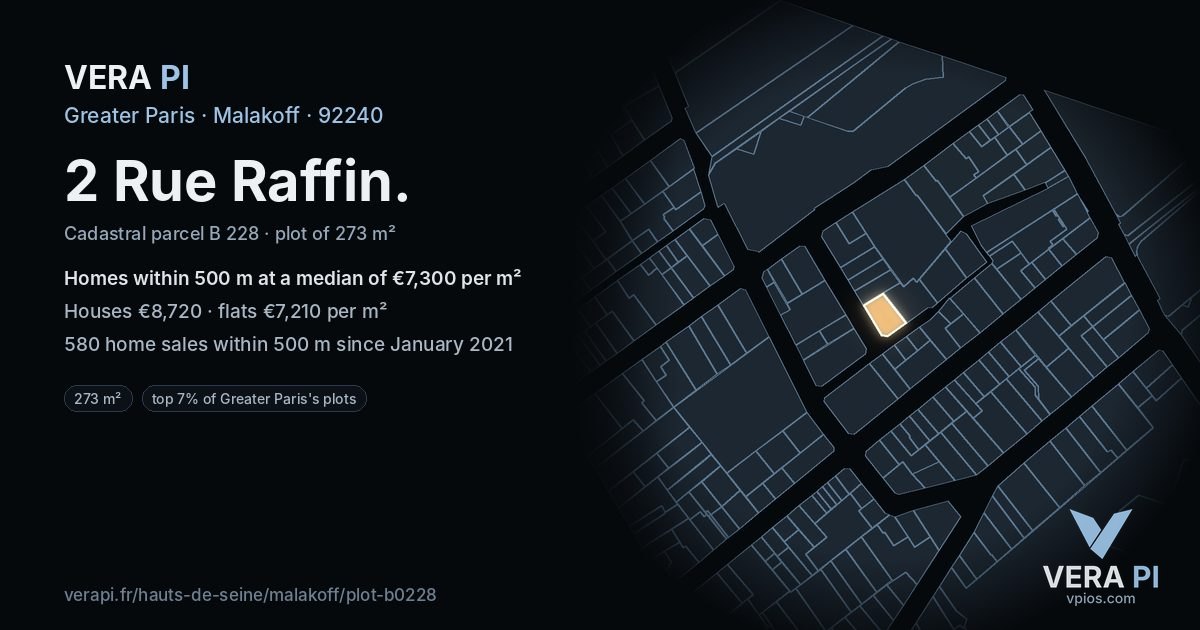 2 Rue Raffin, Malakoff at night – the plot lit, the parcels around coloured by the prices near them