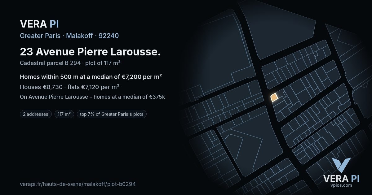 23 Avenue Pierre Larousse, Malakoff at night – the plot lit, the parcels around coloured by the prices near them
