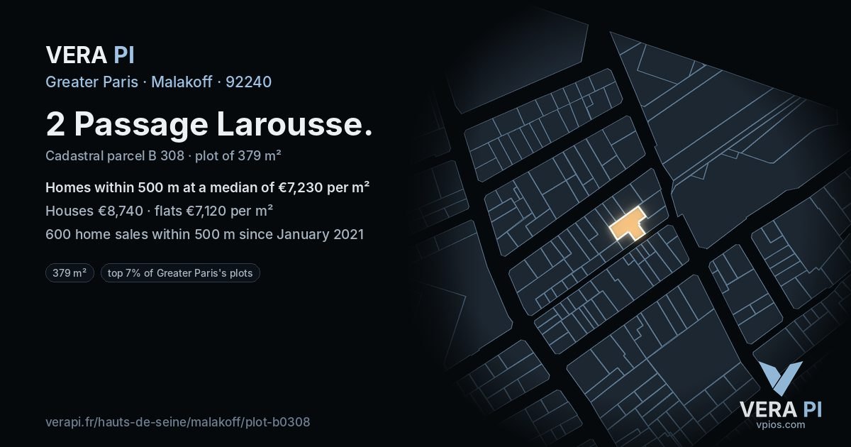 2 Passage Larousse, Malakoff at night – the plot lit, the parcels around coloured by the prices near them