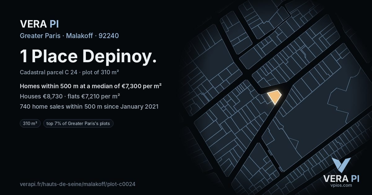 1 Place Depinoy, Malakoff at night – the plot lit, the parcels around coloured by the prices near them