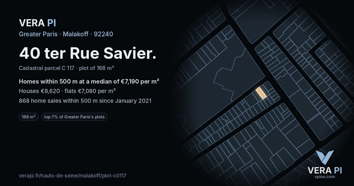 40 ter Rue Savier, Malakoff at night – the plot lit, the parcels around coloured by the prices near them