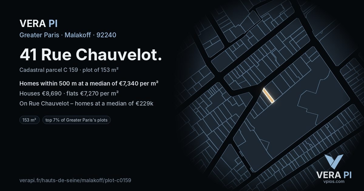41 Rue Chauvelot, Malakoff at night – the plot lit, the parcels around coloured by the prices near them