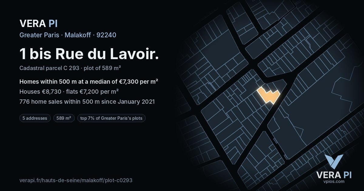 1 bis Rue du Lavoir, Malakoff at night – the plot lit, the parcels around coloured by the prices near them
