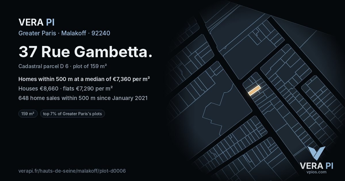 37 Rue Gambetta, Malakoff at night – the plot lit, the parcels around coloured by the prices near them