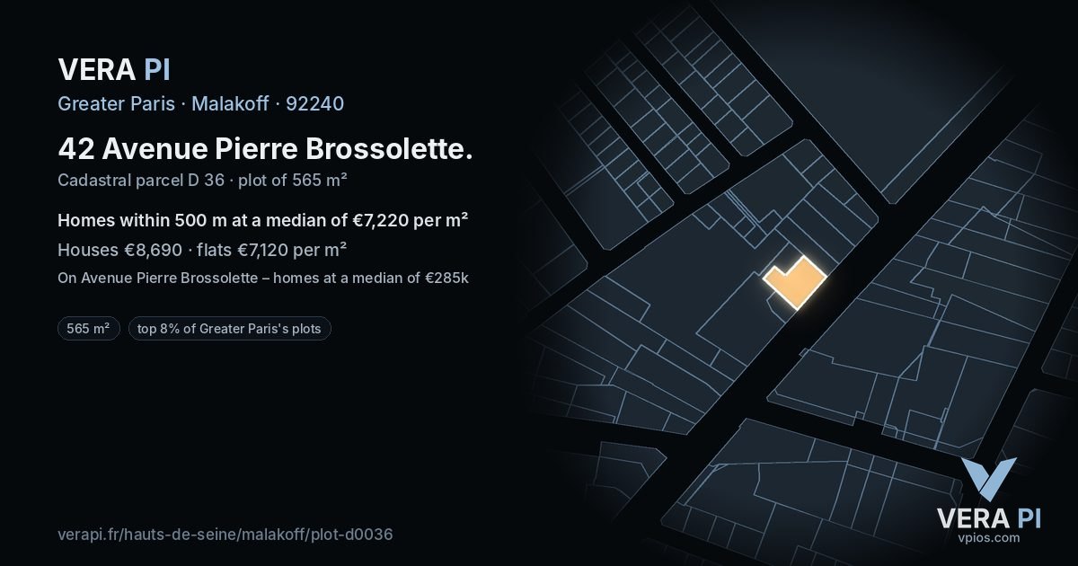 42 Avenue Pierre Brossolette, Malakoff at night – the plot lit, the parcels around coloured by the prices near them
