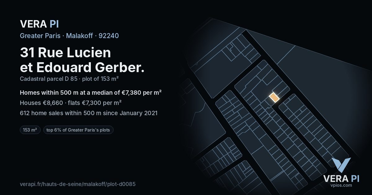 31 Rue Lucien et Edouard Gerber, Malakoff at night – the plot lit, the parcels around coloured by the prices near them