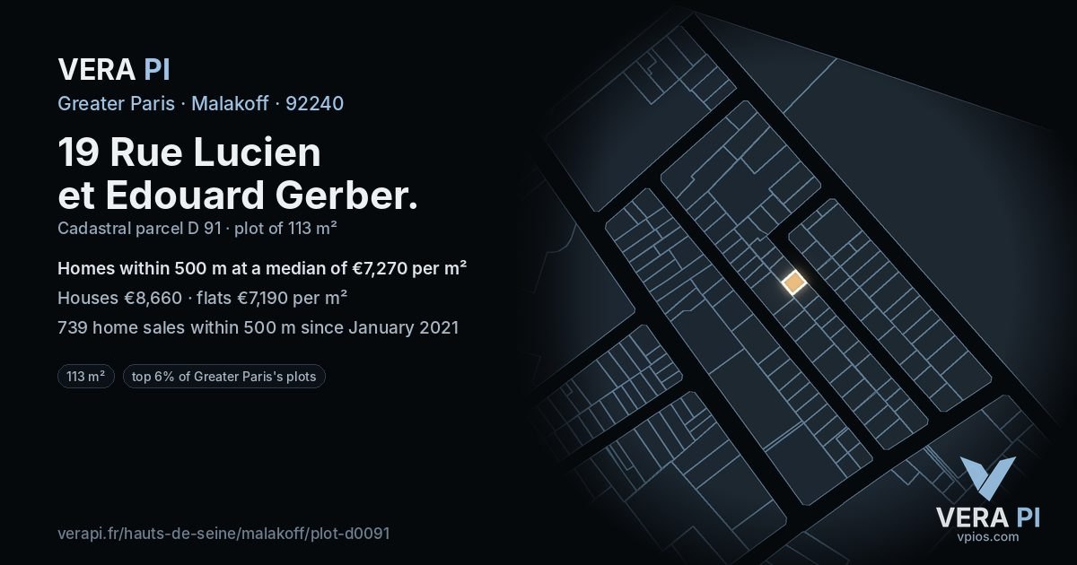 19 Rue Lucien et Edouard Gerber, Malakoff at night – the plot lit, the parcels around coloured by the prices near them