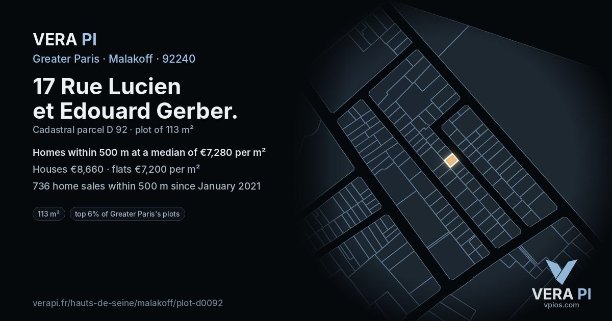 17 Rue Lucien et Edouard Gerber, Malakoff at night – the plot lit, the parcels around coloured by the prices near them