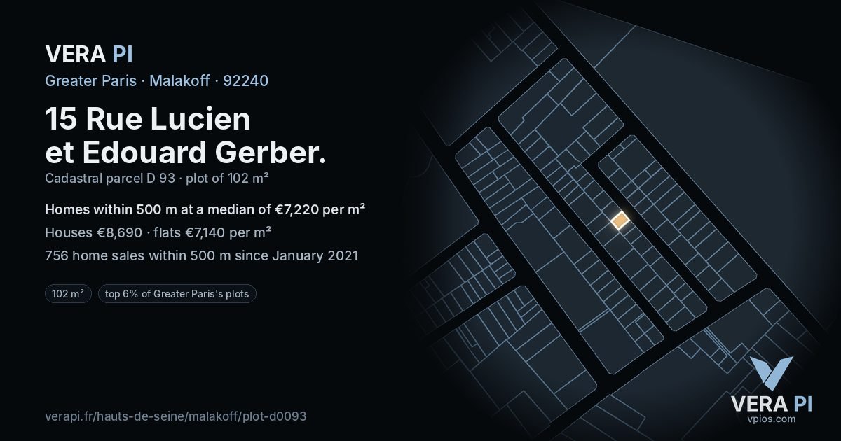 15 Rue Lucien et Edouard Gerber, Malakoff at night – the plot lit, the parcels around coloured by the prices near them