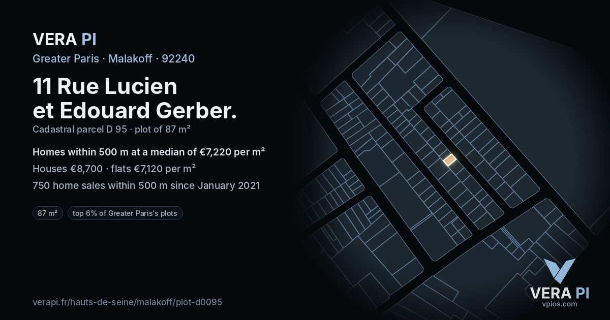 11 Rue Lucien et Edouard Gerber, Malakoff at night – the plot lit, the parcels around coloured by the prices near them