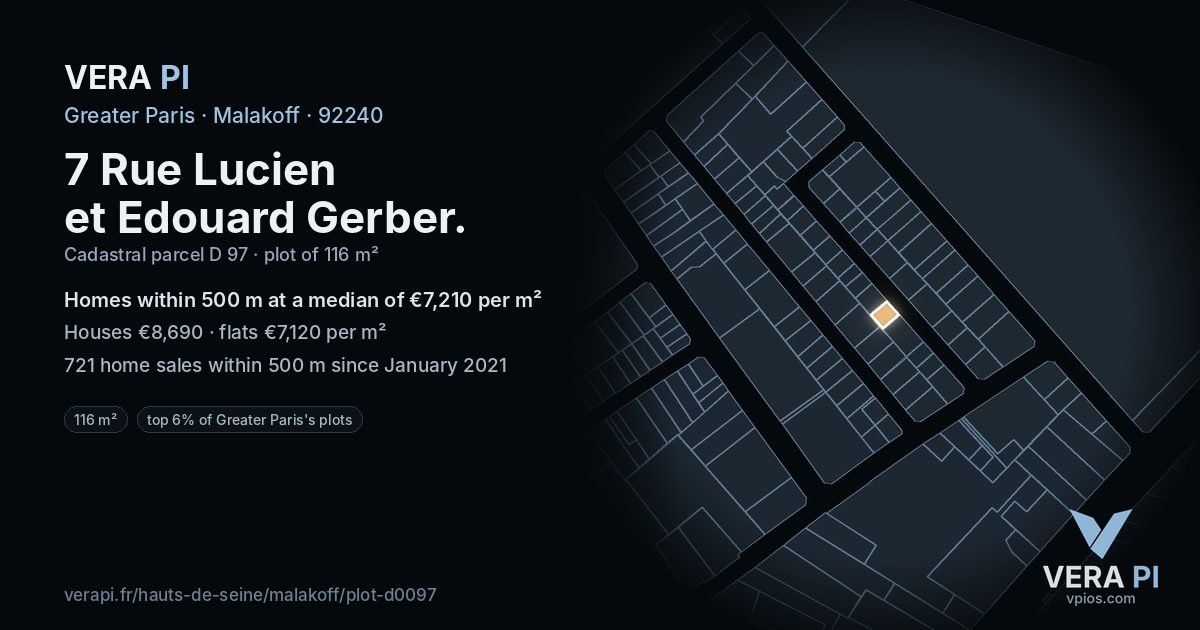 7 Rue Lucien et Edouard Gerber, Malakoff at night – the plot lit, the parcels around coloured by the prices near them