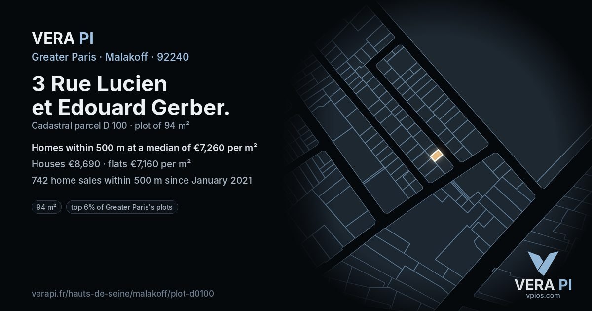 3 Rue Lucien et Edouard Gerber, Malakoff at night – the plot lit, the parcels around coloured by the prices near them