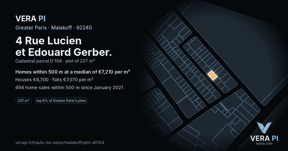4 Rue Lucien et Edouard Gerber, Malakoff at night – the plot lit, the parcels around coloured by the prices near them