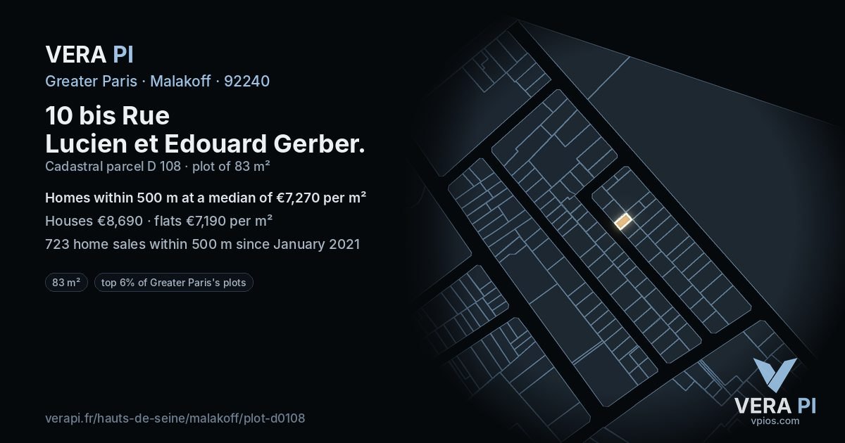 10 bis Rue Lucien et Edouard Gerber, Malakoff at night – the plot lit, the parcels around coloured by the prices near them