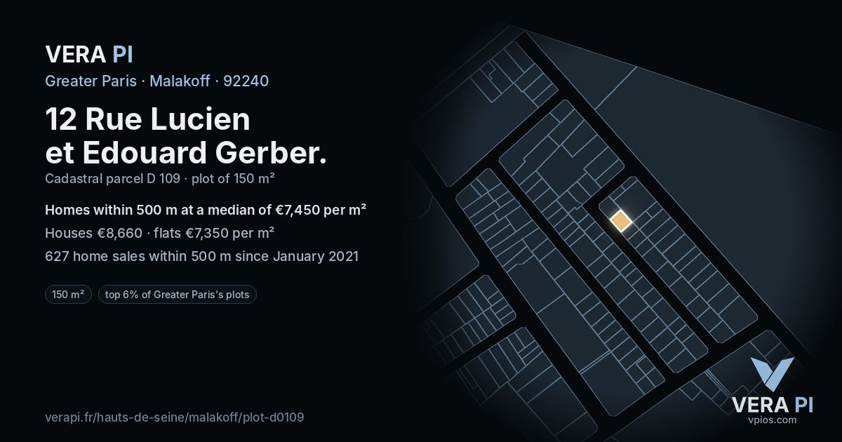 12 Rue Lucien et Edouard Gerber, Malakoff at night – the plot lit, the parcels around coloured by the prices near them