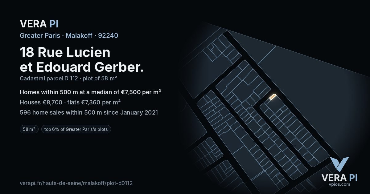 18 Rue Lucien et Edouard Gerber, Malakoff at night – the plot lit, the parcels around coloured by the prices near them