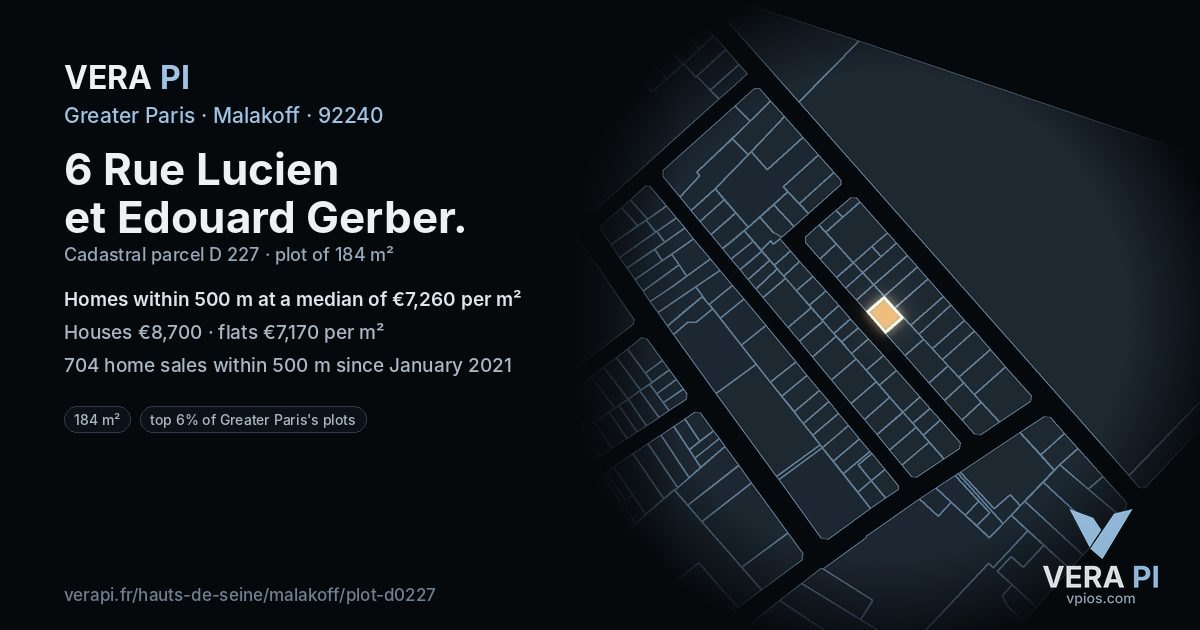 6 Rue Lucien et Edouard Gerber, Malakoff at night – the plot lit, the parcels around coloured by the prices near them