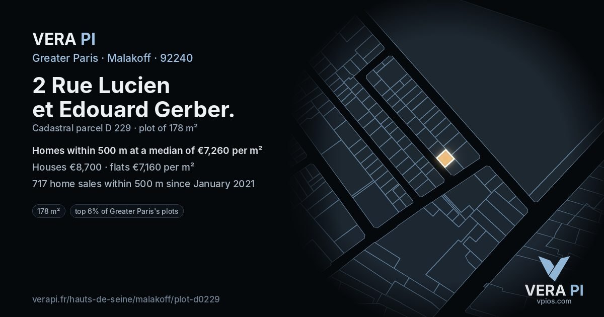 2 Rue Lucien et Edouard Gerber, Malakoff at night – the plot lit, the parcels around coloured by the prices near them