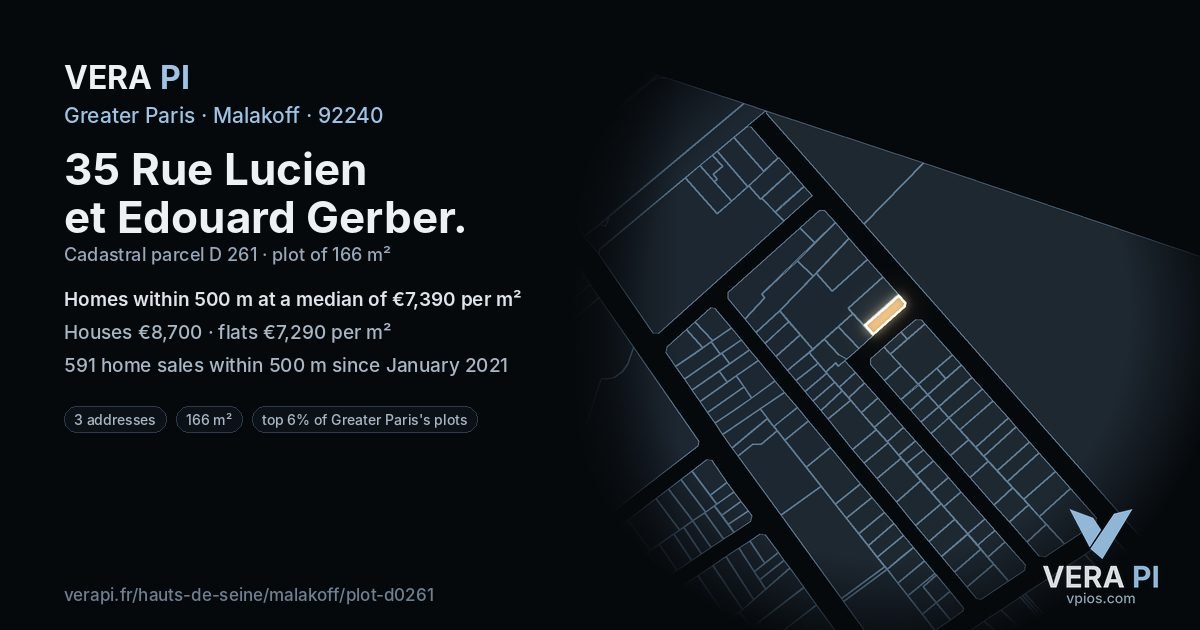 35 Rue Lucien et Edouard Gerber, Malakoff at night – the plot lit, the parcels around coloured by the prices near them
