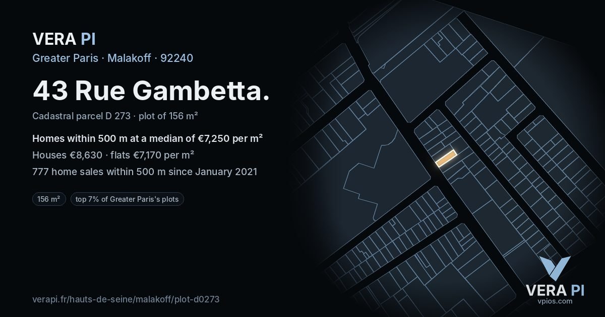 43 Rue Gambetta, Malakoff at night – the plot lit, the parcels around coloured by the prices near them