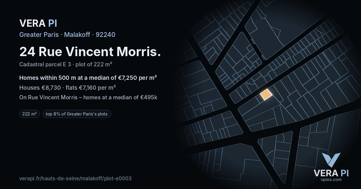 24 Rue Vincent Morris, Malakoff at night – the plot lit, the parcels around coloured by the prices near them