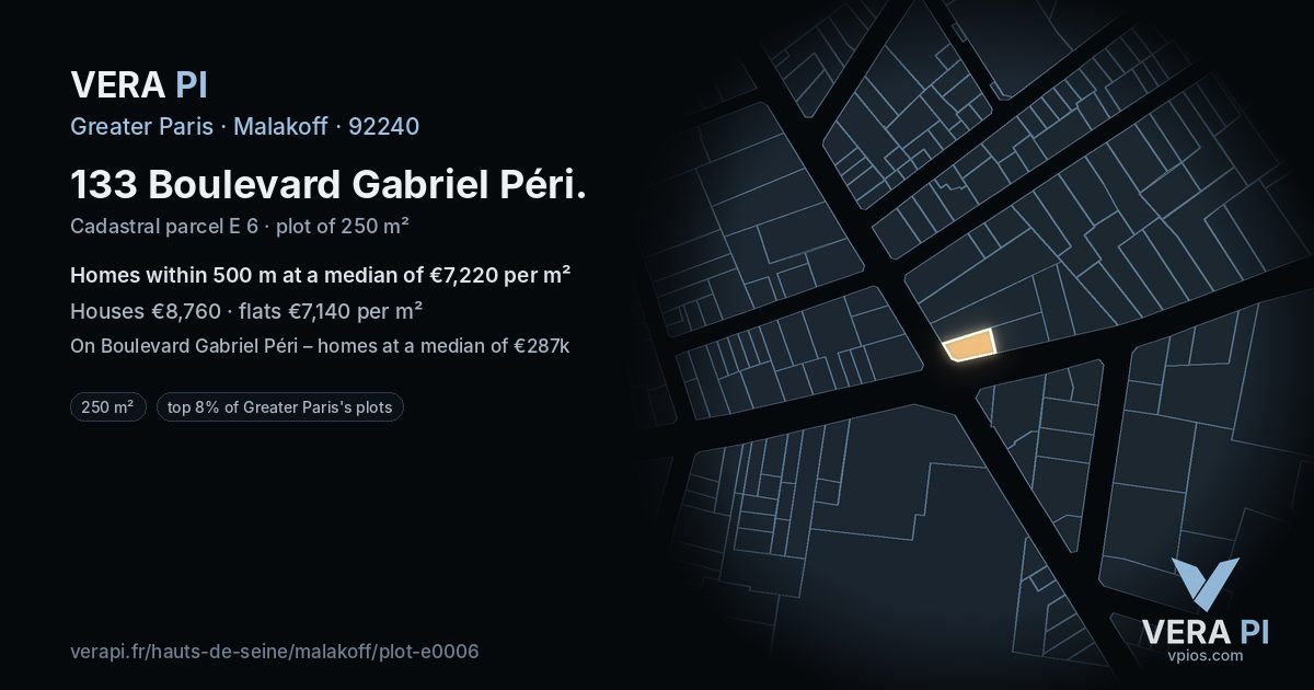 133 Boulevard Gabriel Péri, Malakoff at night – the plot lit, the parcels around coloured by the prices near them
