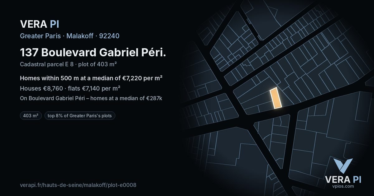 137 Boulevard Gabriel Péri, Malakoff at night – the plot lit, the parcels around coloured by the prices near them