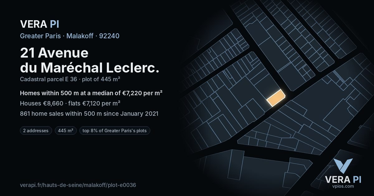 21 Avenue du Maréchal Leclerc, Malakoff at night – the plot lit, the parcels around coloured by the prices near them