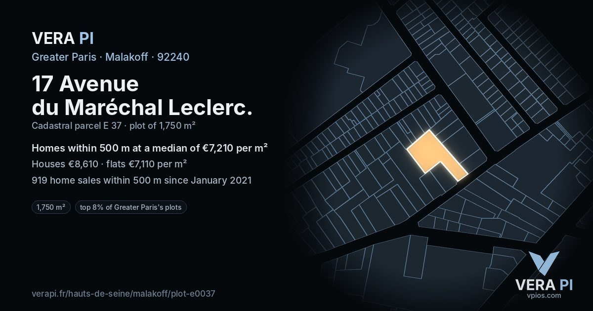 17 Avenue du Maréchal Leclerc, Malakoff at night – the plot lit, the parcels around coloured by the prices near them