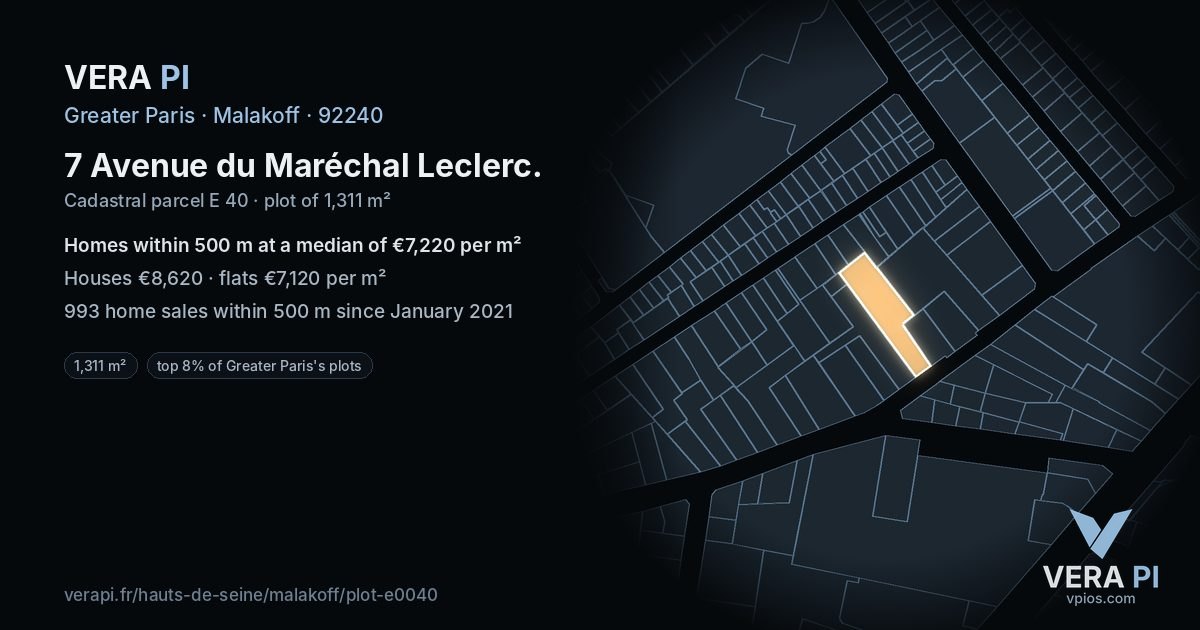 7 Avenue du Maréchal Leclerc, Malakoff at night – the plot lit, the parcels around coloured by the prices near them