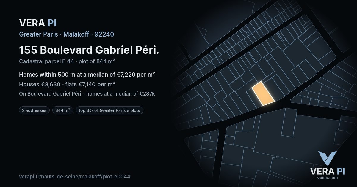 155 Boulevard Gabriel Péri, Malakoff at night – the plot lit, the parcels around coloured by the prices near them