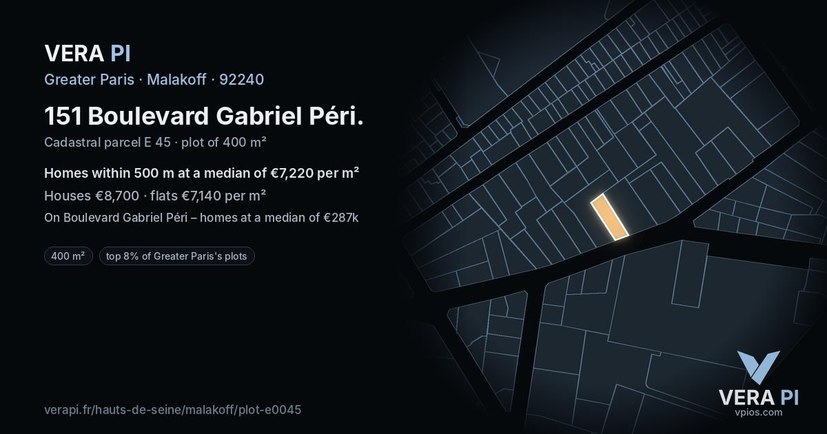 151 Boulevard Gabriel Péri, Malakoff at night – the plot lit, the parcels around coloured by the prices near them