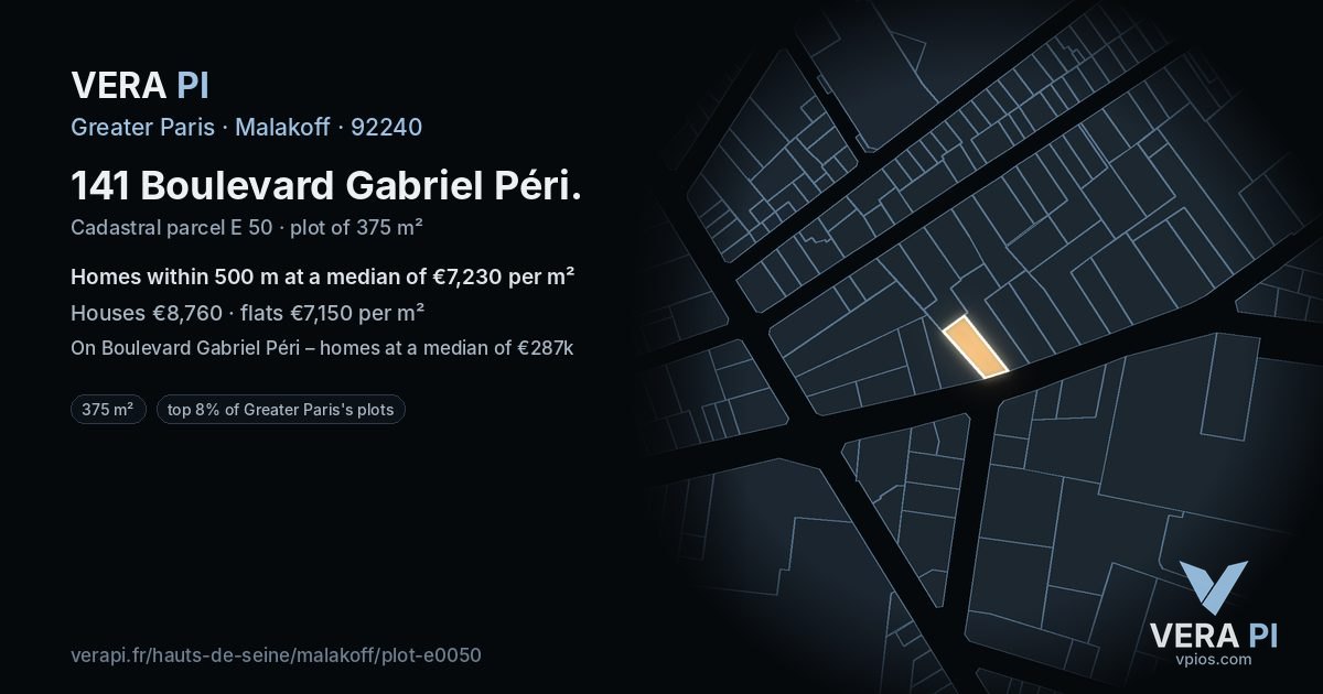 141 Boulevard Gabriel Péri, Malakoff at night – the plot lit, the parcels around coloured by the prices near them