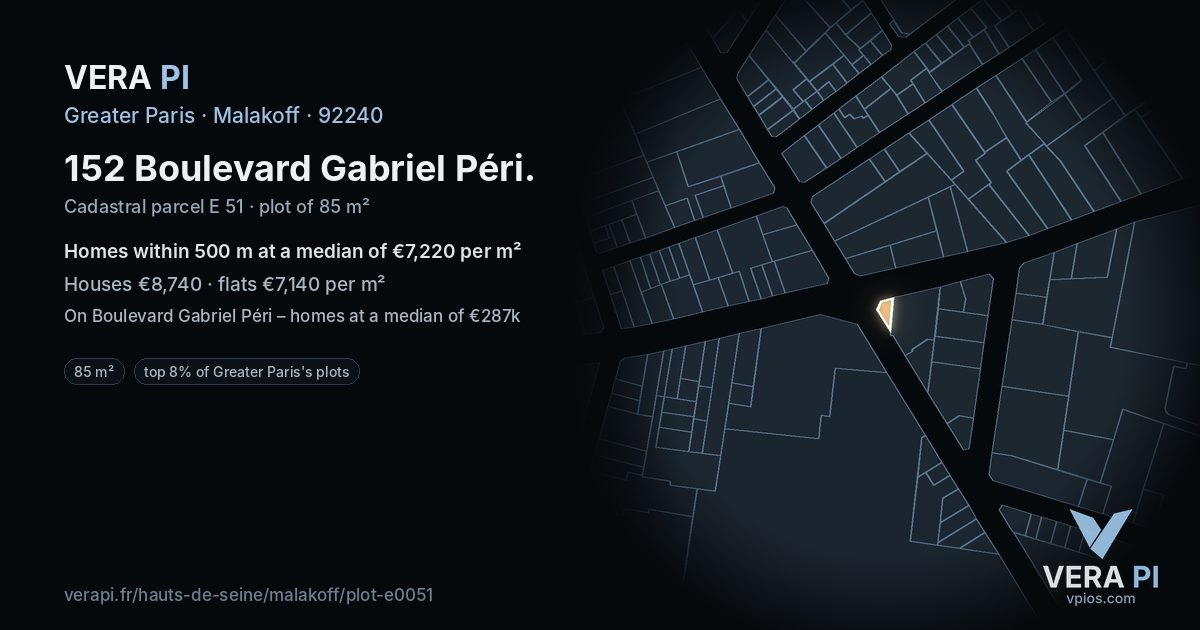 152 Boulevard Gabriel Péri, Malakoff at night – the plot lit, the parcels around coloured by the prices near them