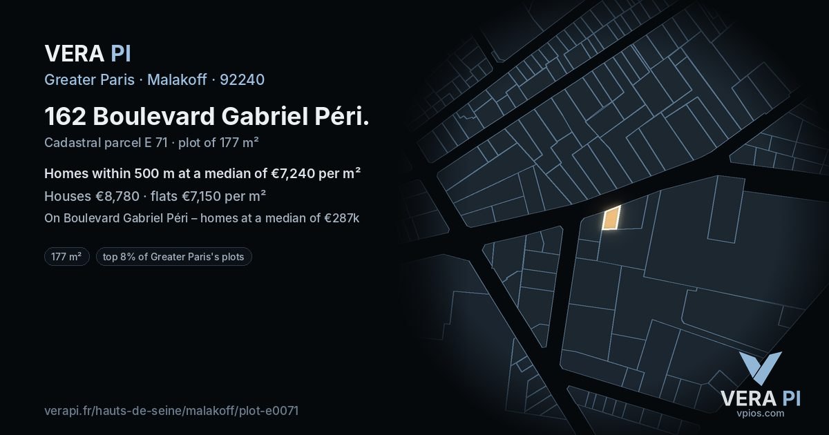 162 Boulevard Gabriel Péri, Malakoff at night – the plot lit, the parcels around coloured by the prices near them