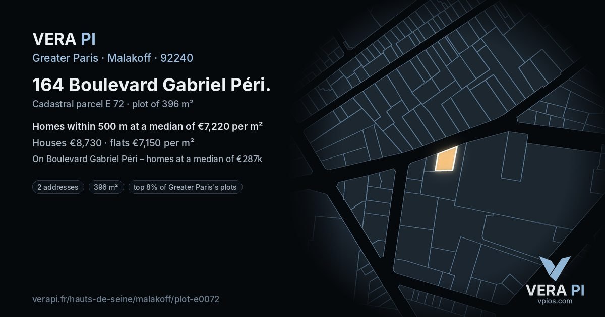 164 Boulevard Gabriel Péri, Malakoff at night – the plot lit, the parcels around coloured by the prices near them