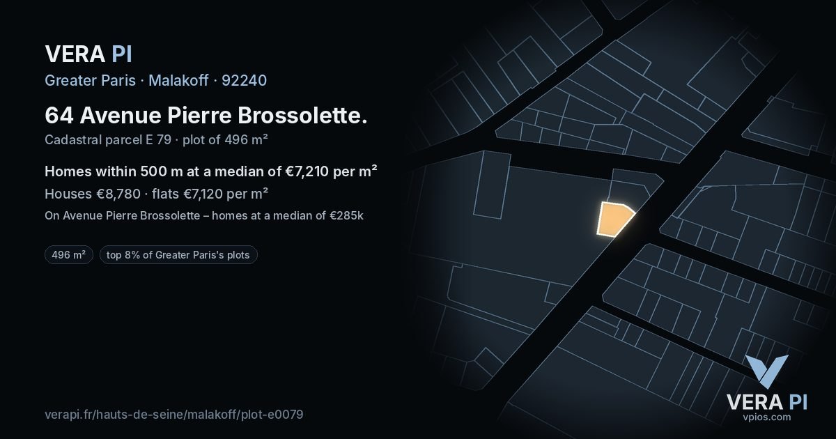64 Avenue Pierre Brossolette, Malakoff at night – the plot lit, the parcels around coloured by the prices near them
