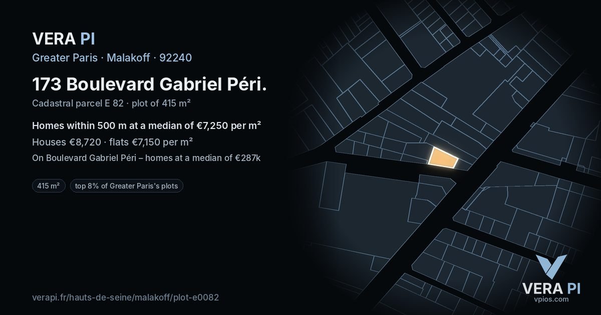 173 Boulevard Gabriel Péri, Malakoff at night – the plot lit, the parcels around coloured by the prices near them
