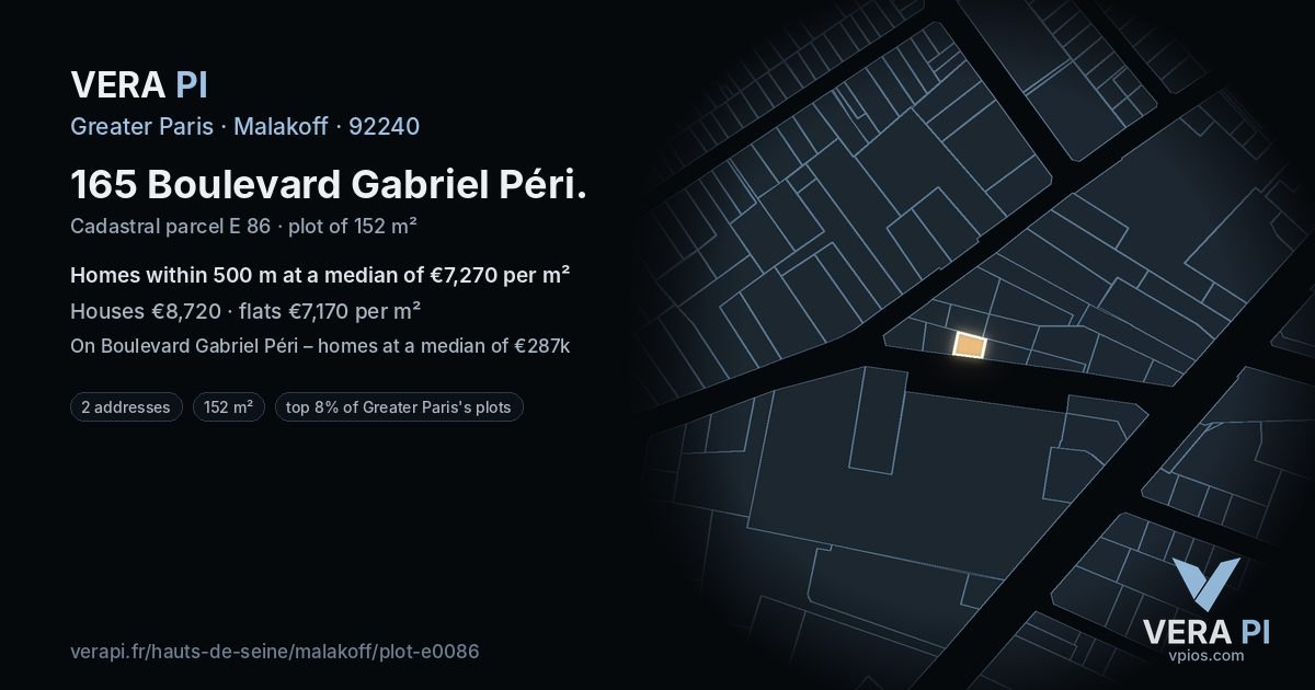 165 Boulevard Gabriel Péri, Malakoff at night – the plot lit, the parcels around coloured by the prices near them