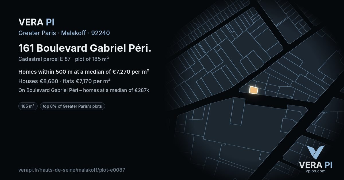 161 Boulevard Gabriel Péri, Malakoff at night – the plot lit, the parcels around coloured by the prices near them