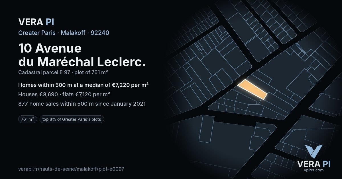 10 Avenue du Maréchal Leclerc, Malakoff at night – the plot lit, the parcels around coloured by the prices near them