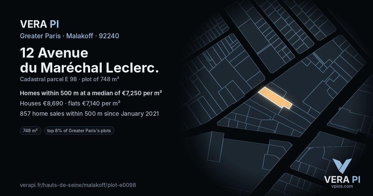 12 Avenue du Maréchal Leclerc, Malakoff at night – the plot lit, the parcels around coloured by the prices near them