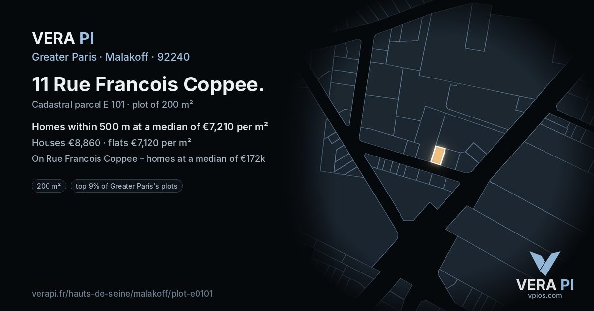 11 Rue Francois Coppee, Malakoff at night – the plot lit, the parcels around coloured by the prices near them