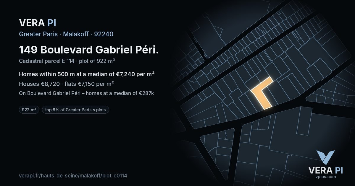 149 Boulevard Gabriel Péri, Malakoff at night – the plot lit, the parcels around coloured by the prices near them
