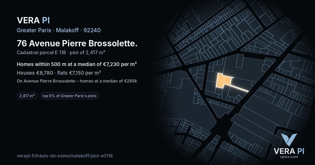76 Avenue Pierre Brossolette, Malakoff at night – the plot lit, the parcels around coloured by the prices near them