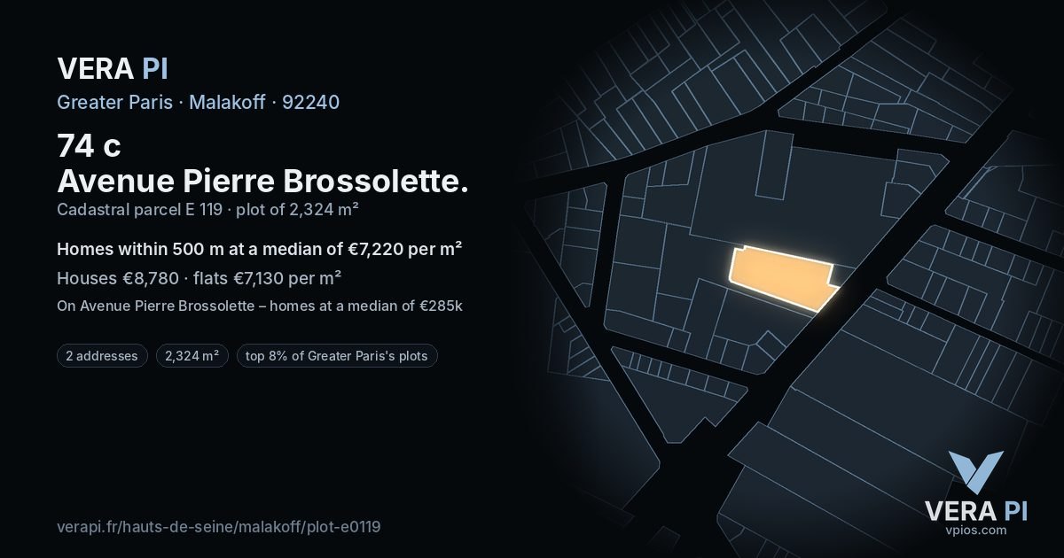74 c Avenue Pierre Brossolette, Malakoff at night – the plot lit, the parcels around coloured by the prices near them