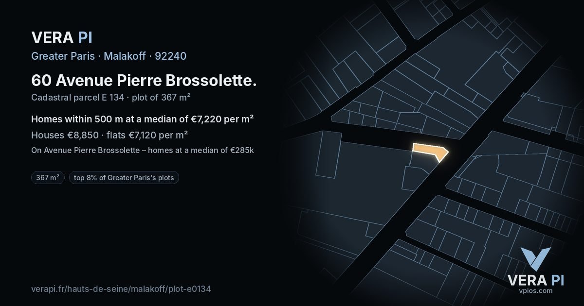 60 Avenue Pierre Brossolette, Malakoff at night – the plot lit, the parcels around coloured by the prices near them
